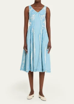 MarniScreen-Printed Denim Sleeveless Midi Dress
