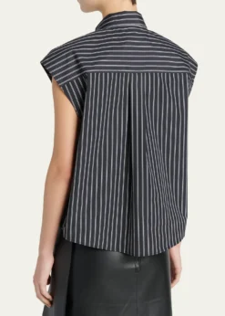 MarniSelf-Tie Half-Placket Striped Blouse