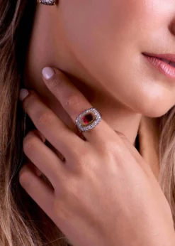 Mason and Books14K Large Floret Ring with East-West Rubellite and Diamonds, Size 7.5