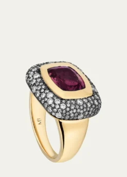 Mason and Books14K Large Floret Ring with East-West Rubellite and Diamonds, Size 7.5