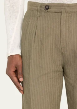 Massimo AlbaMen's Cotton-Linen Chevron Double-Pleated Trousers
