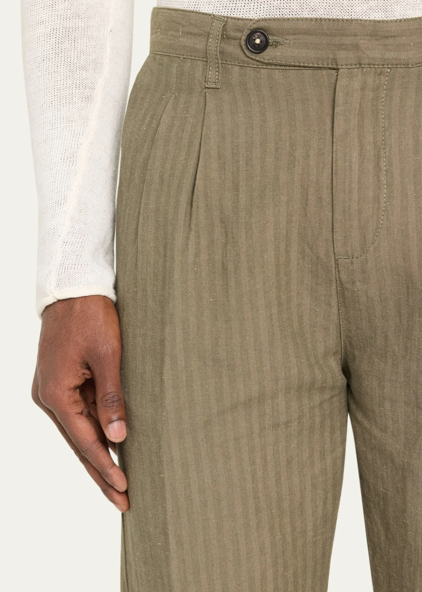 Massimo AlbaMen's Cotton-Linen Chevron Double-Pleated Trousers