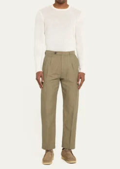 Massimo AlbaMen's Cotton-Linen Chevron Double-Pleated Trousers