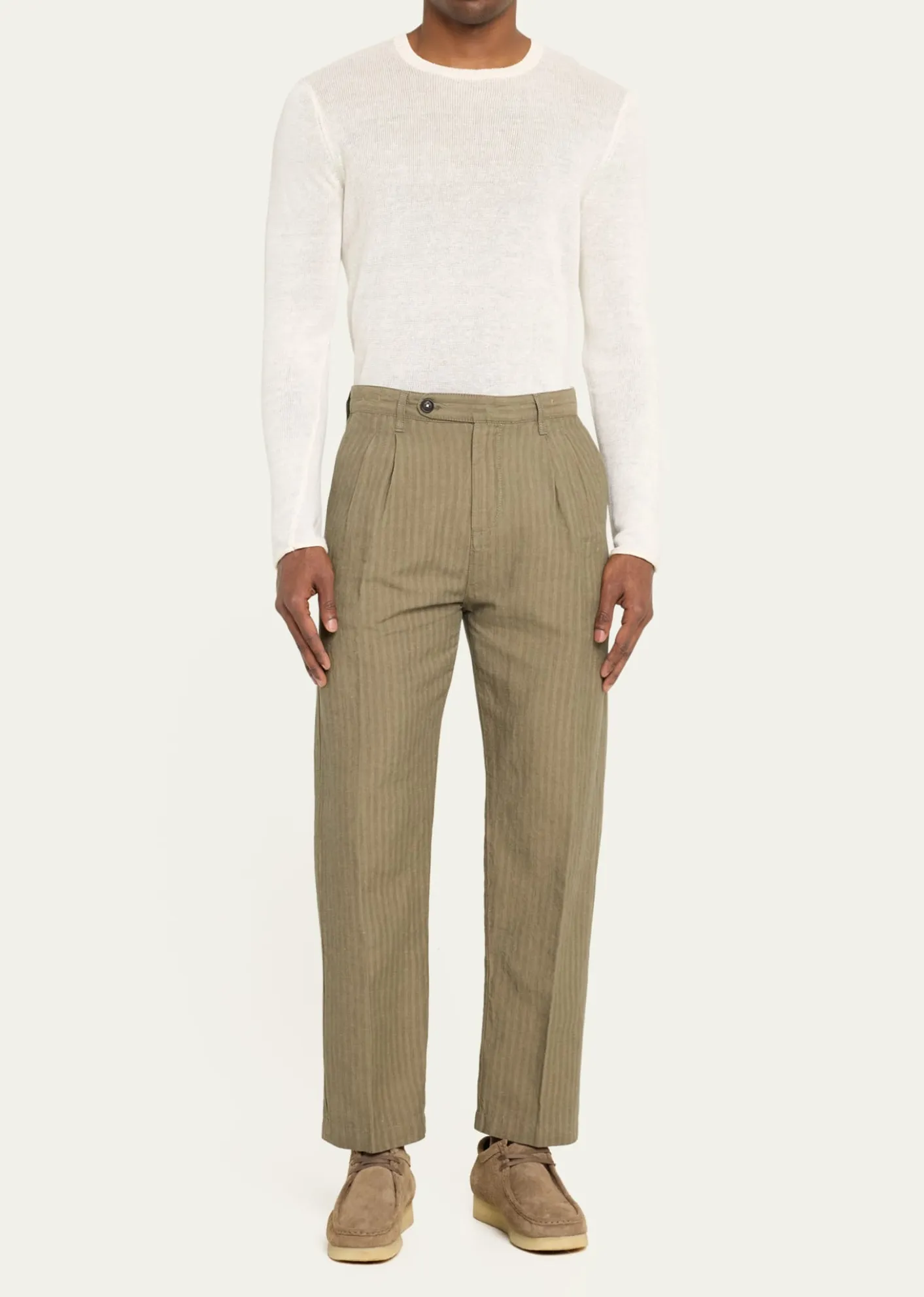Massimo AlbaMen's Cotton-Linen Chevron Double-Pleated Trousers