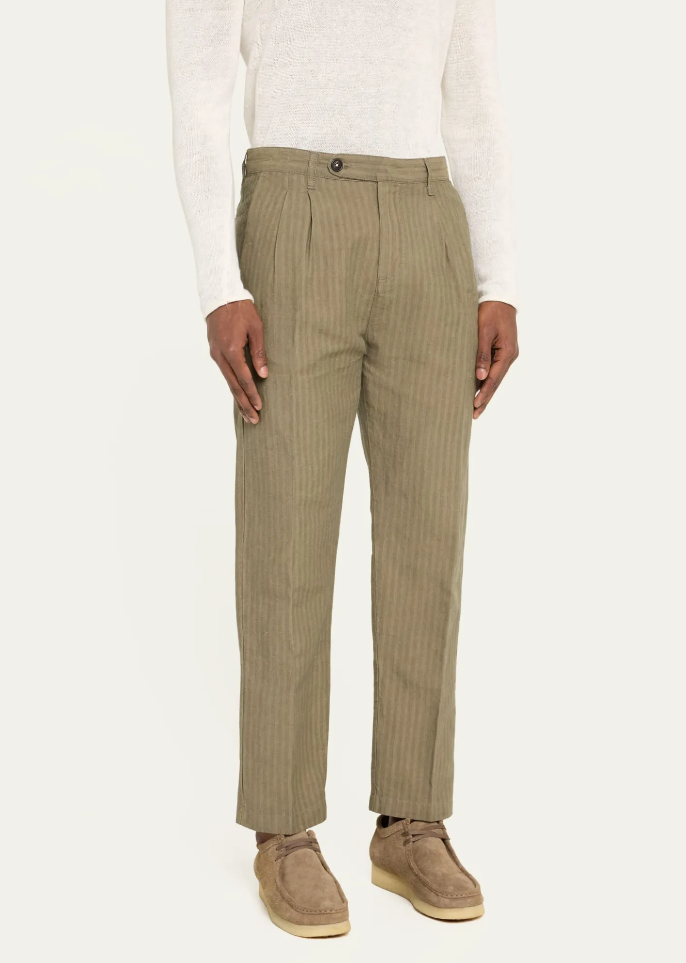 Massimo AlbaMen's Cotton-Linen Chevron Double-Pleated Trousers