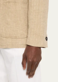 Massimo AlbaMen's Linen and Cotton Band-Collar Stripe Jacket