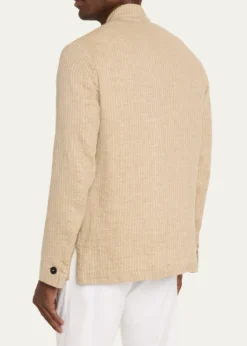 Massimo AlbaMen's Linen and Cotton Band-Collar Stripe Jacket