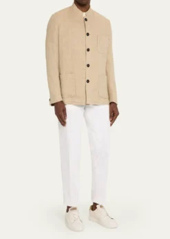 Massimo AlbaMen's Linen and Cotton Band-Collar Stripe Jacket