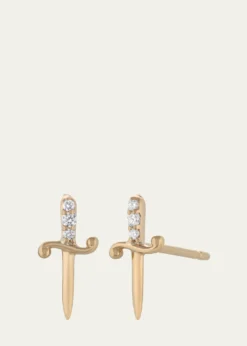 Maura Green Jewelry14K Yellow Gold Dagger Stud Earrings with Diamonds
