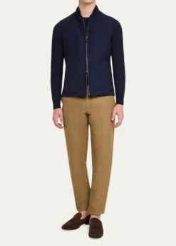 Maurizio BaldassariMen's Summer Full-Zip Vest with Knit Sides