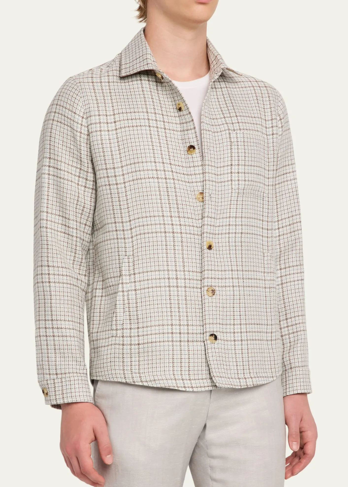 Maurizio BaldassariMen's Linen, Silk and Wool Overshirt with Pockets