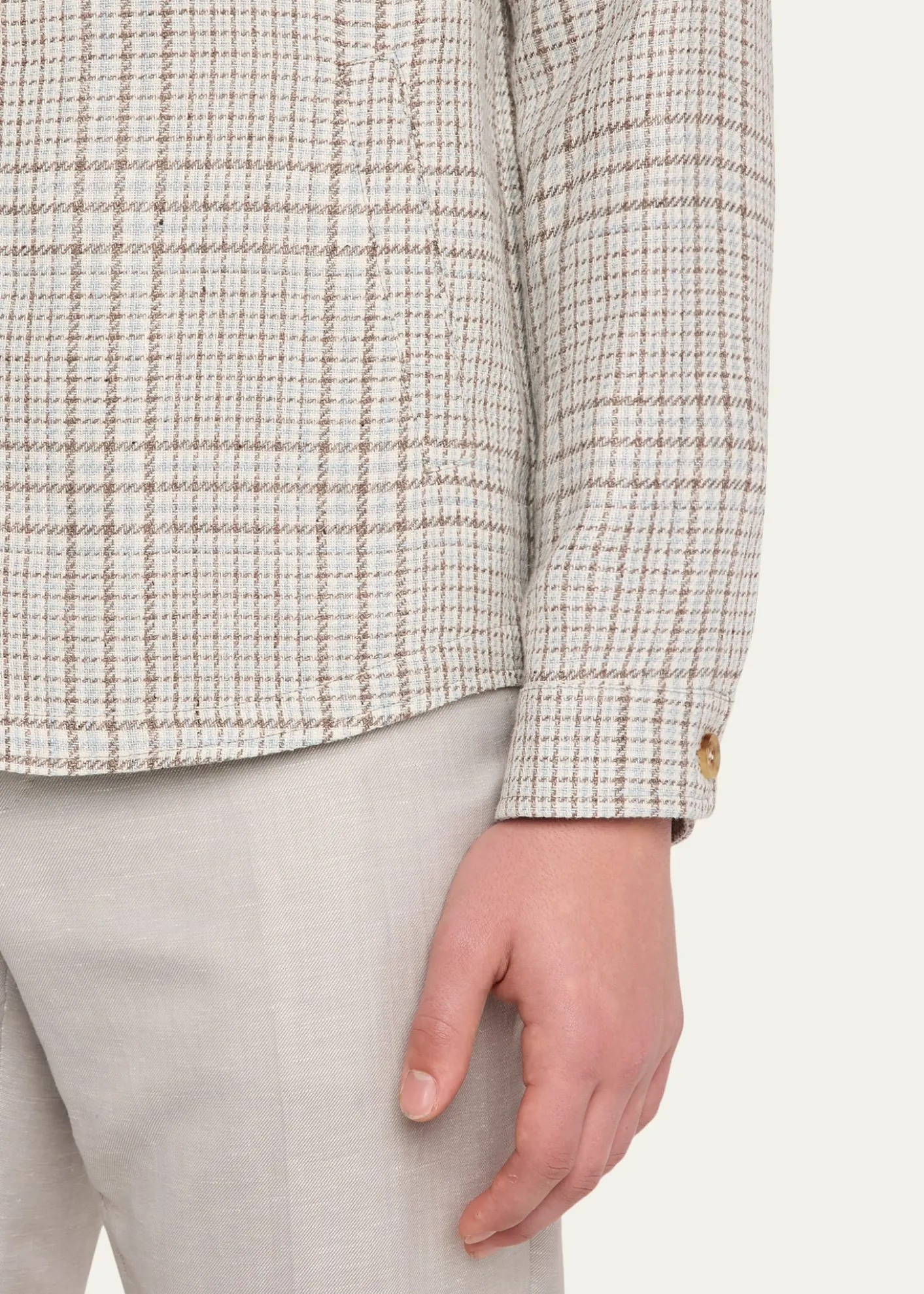 Maurizio BaldassariMen's Linen, Silk and Wool Overshirt with Pockets
