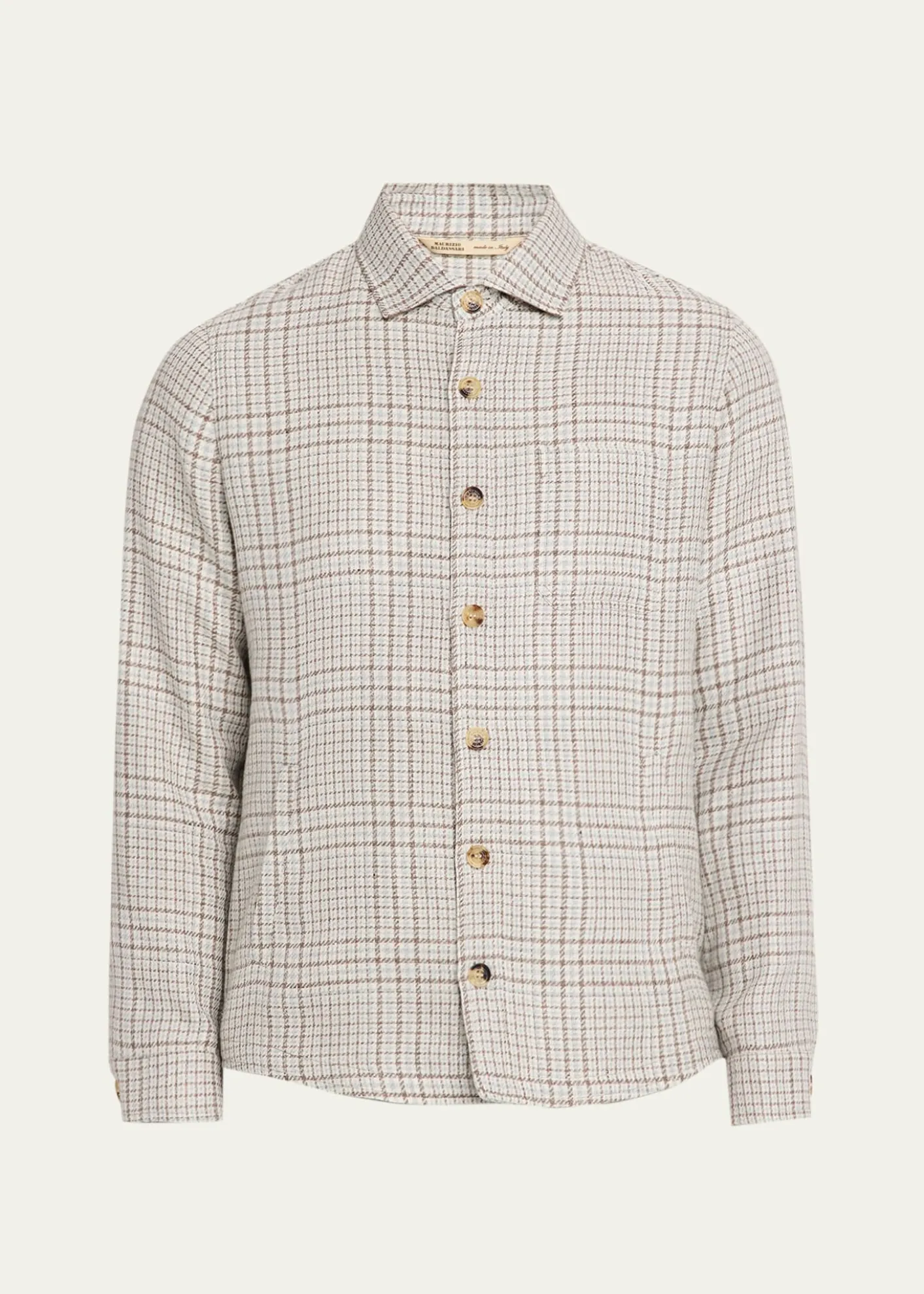 Maurizio BaldassariMen's Linen, Silk and Wool Overshirt with Pockets