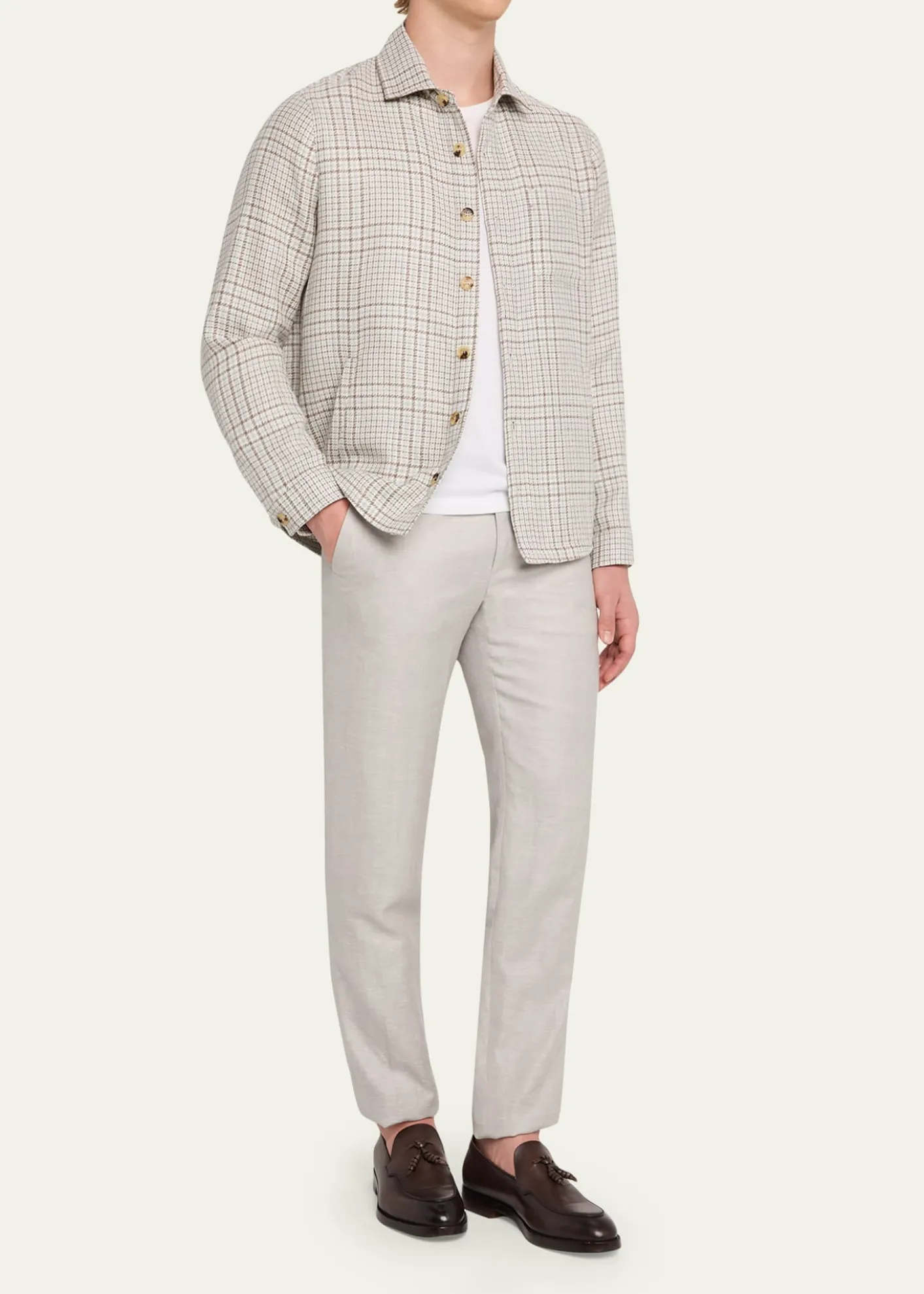 Maurizio BaldassariMen's Linen, Silk and Wool Overshirt with Pockets