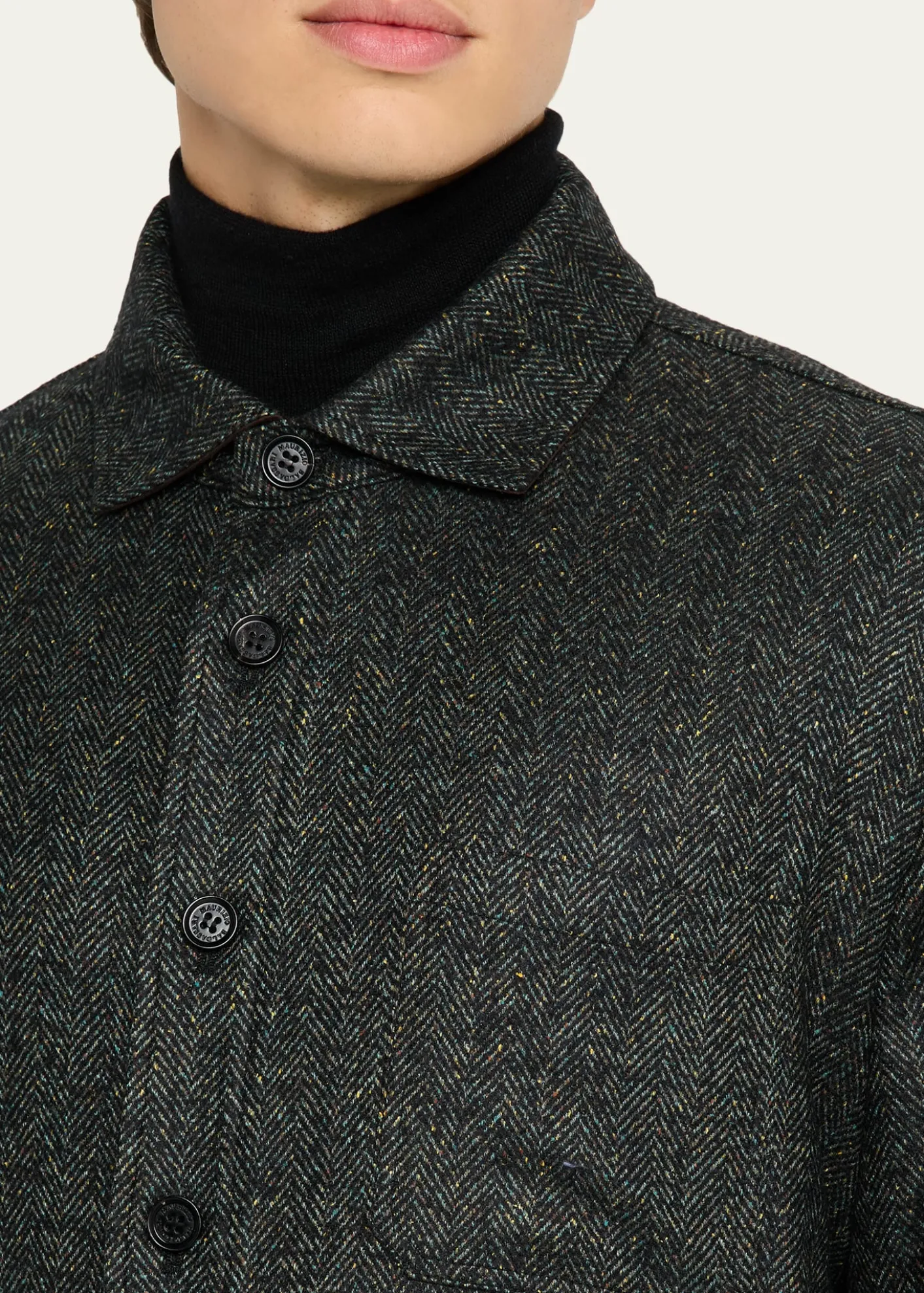 Maurizio BaldassariMen's Wool Silk-Blend Herringbone Overshirt