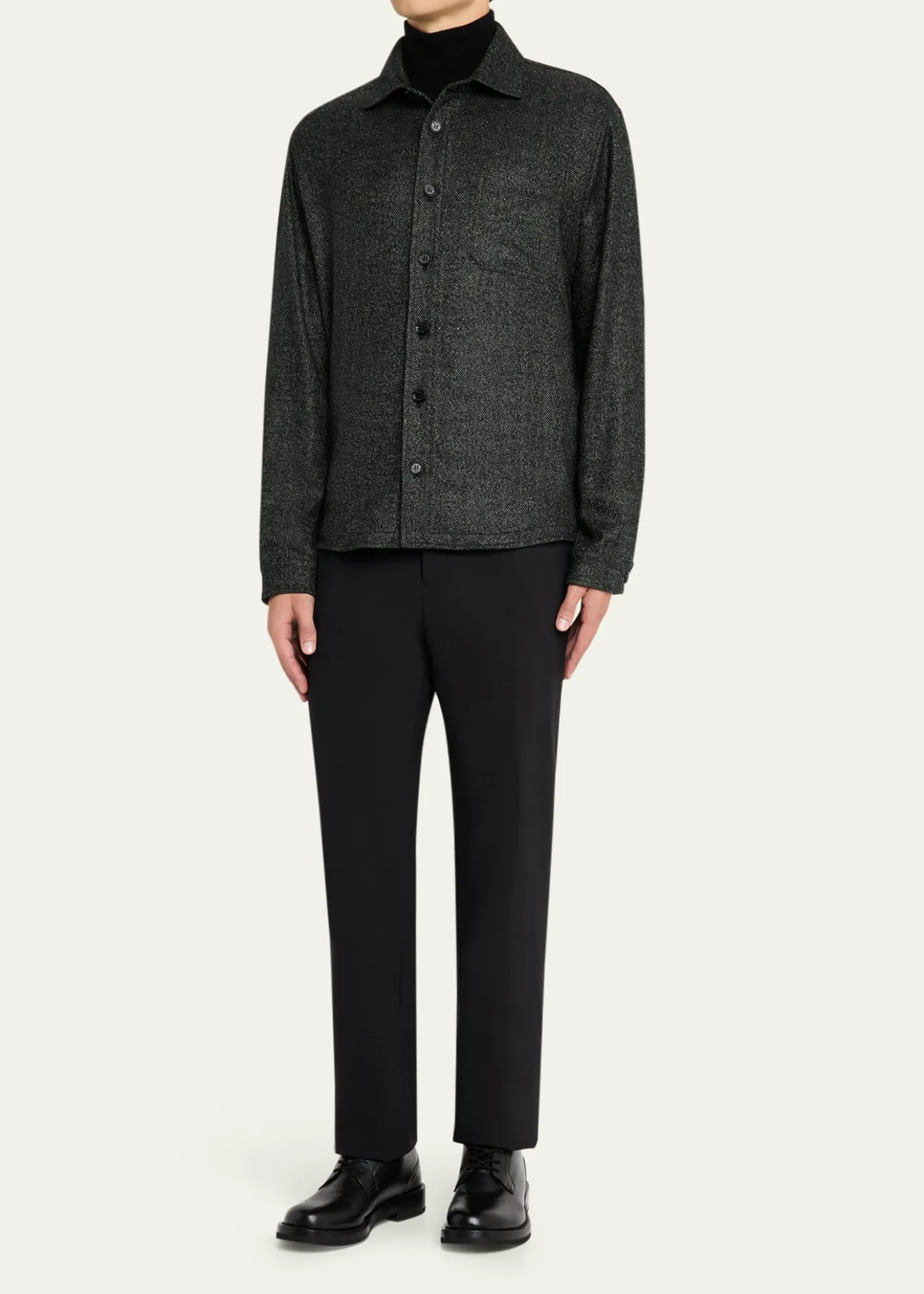 Maurizio BaldassariMen's Wool Silk-Blend Herringbone Overshirt