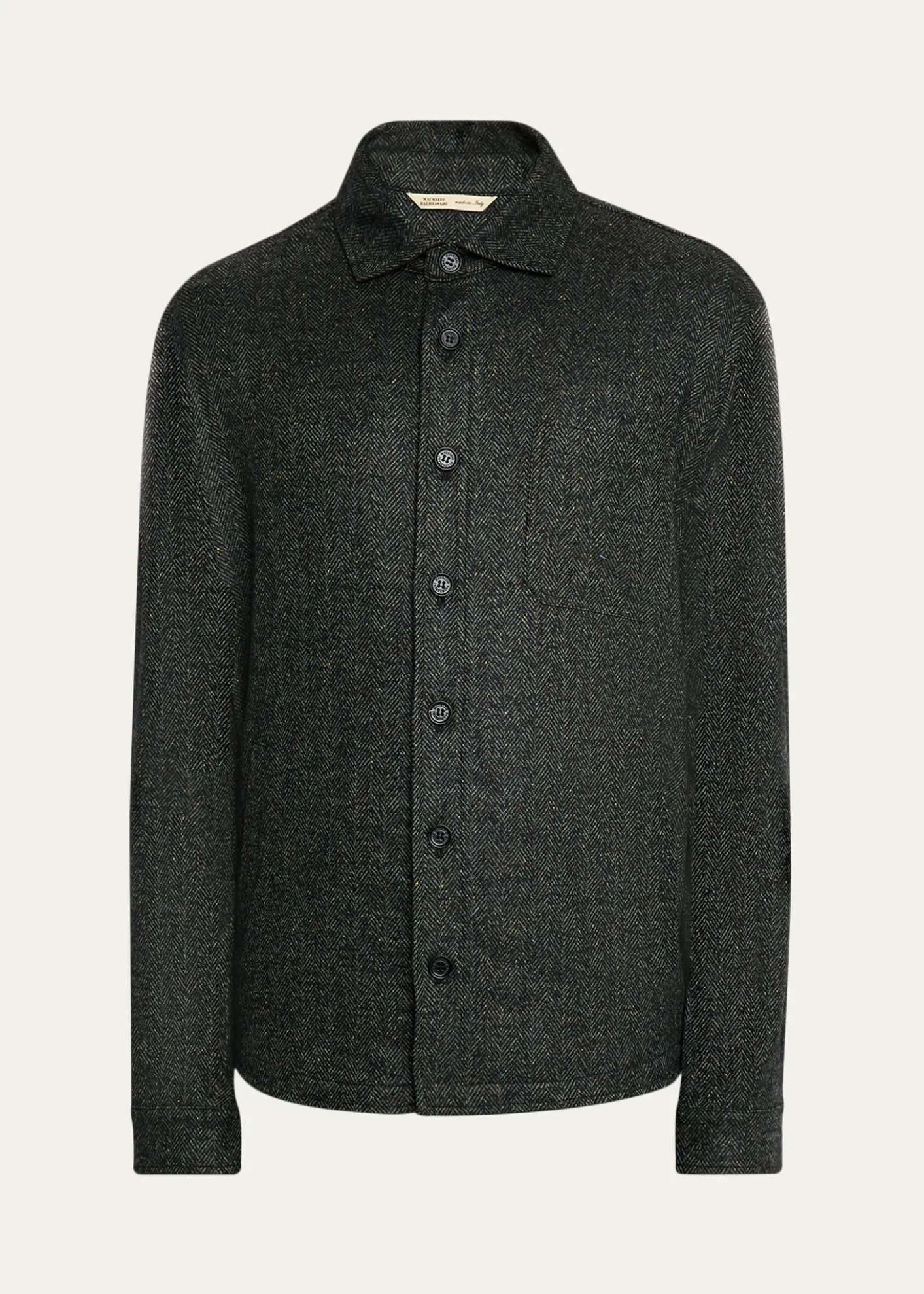 Maurizio BaldassariMen's Wool Silk-Blend Herringbone Overshirt