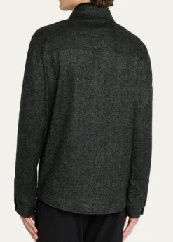 Maurizio BaldassariMen's Wool Silk-Blend Herringbone Overshirt