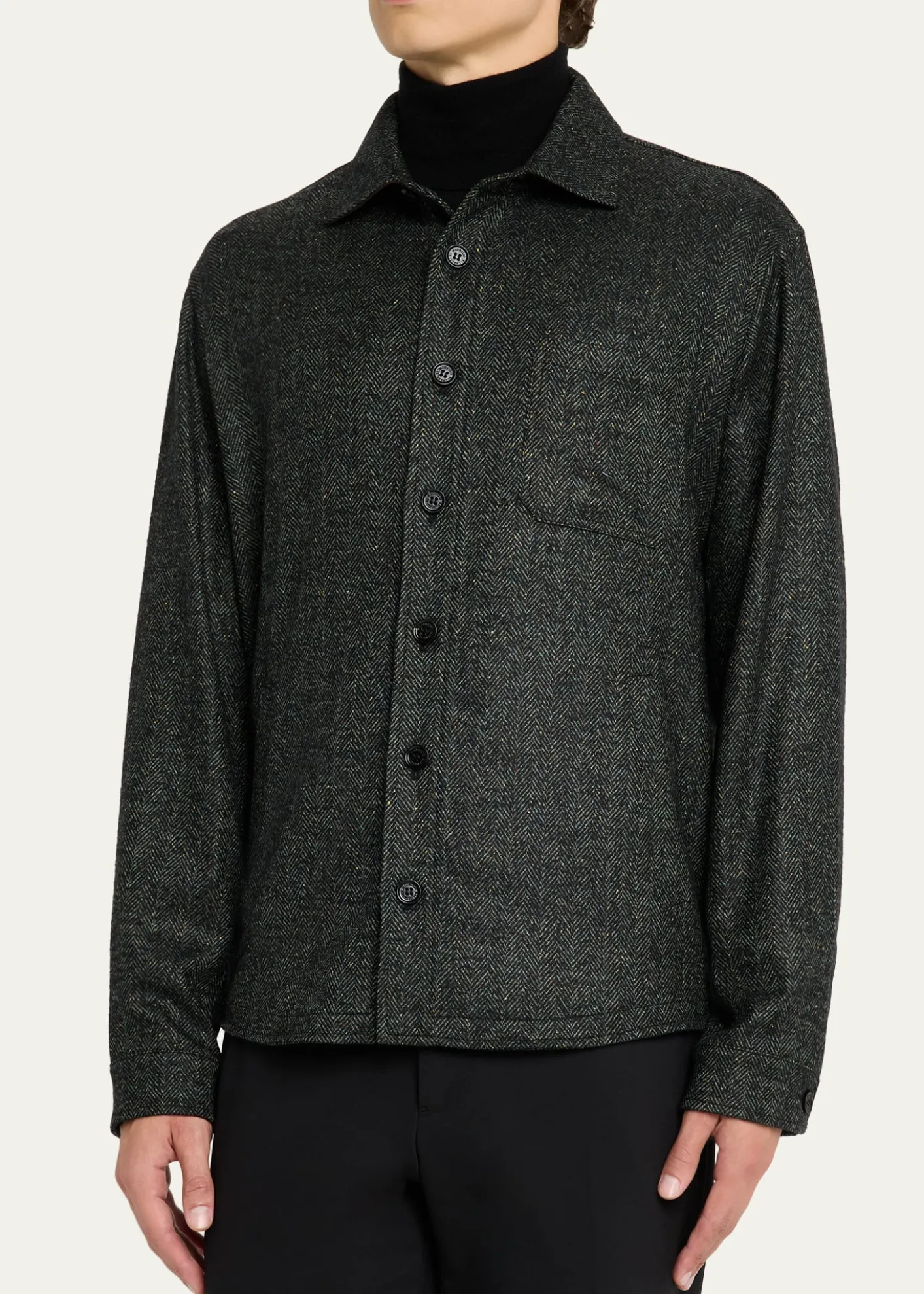 Maurizio BaldassariMen's Wool Silk-Blend Herringbone Overshirt