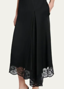 McQueenAsymmetric Lace-Trim Satin Midi Skirt