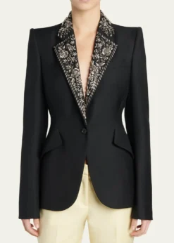McQueenBeaded Lapel Single-Breasted Jacket