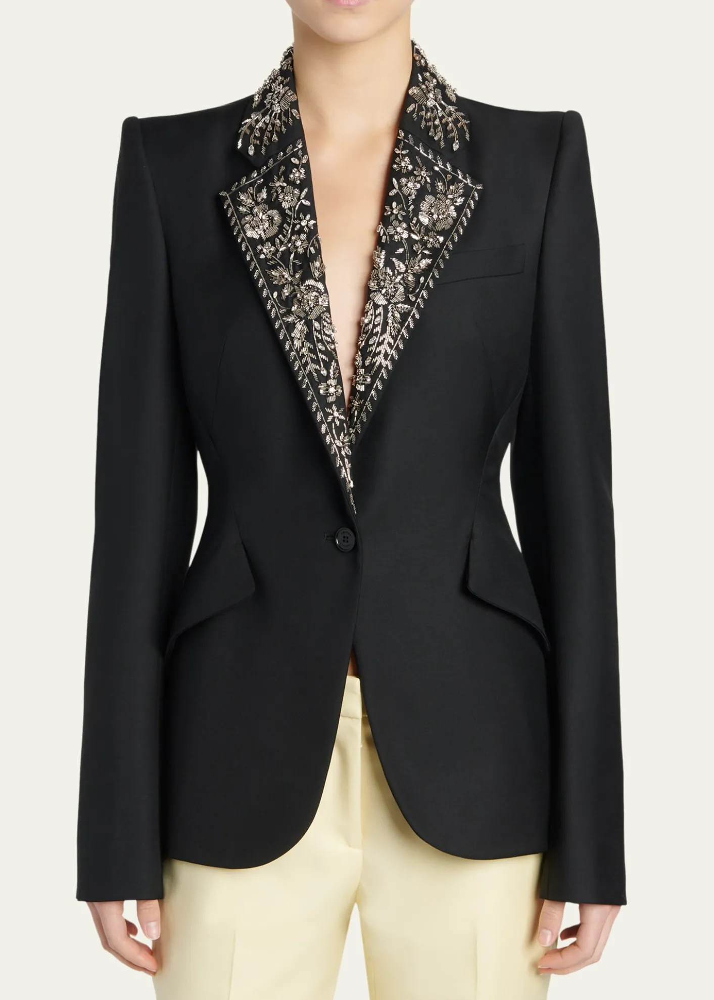 McQueenBeaded Lapel Single-Breasted Jacket