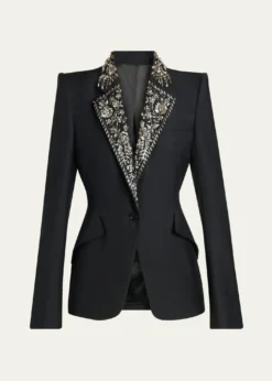 McQueenBeaded Lapel Single-Breasted Jacket