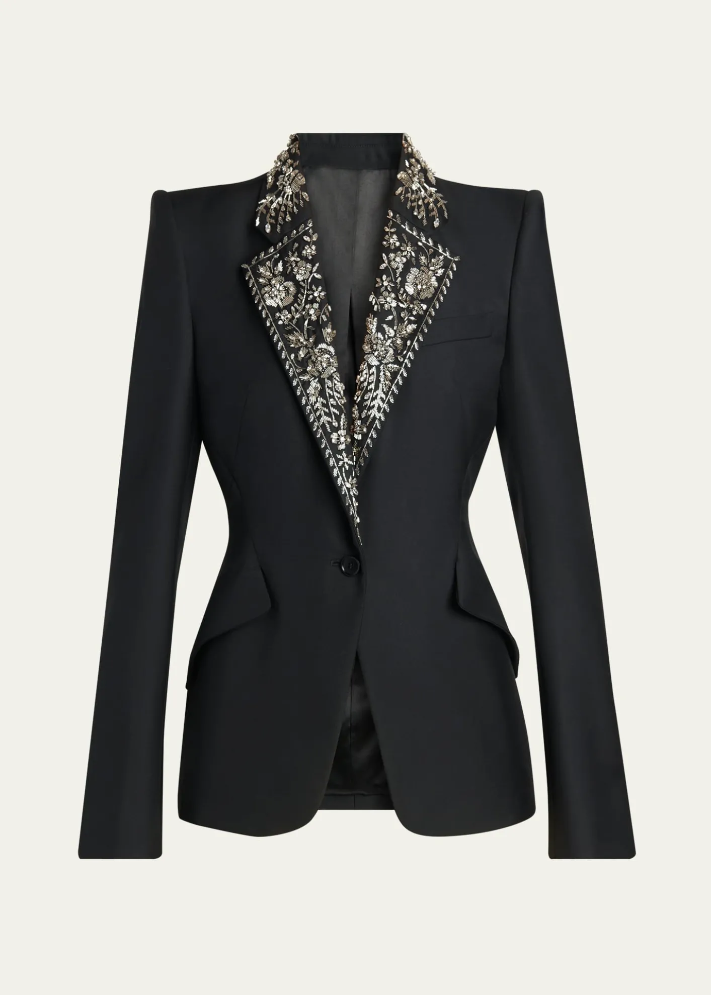 McQueenBeaded Lapel Single-Breasted Jacket