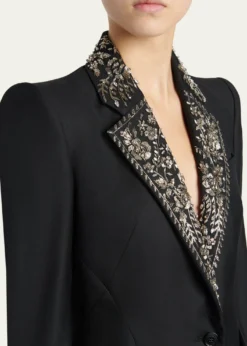 McQueenBeaded Lapel Single-Breasted Jacket