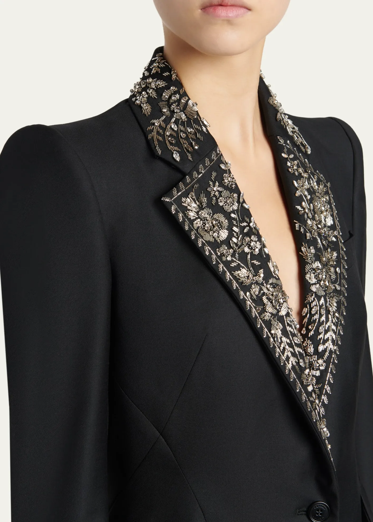 McQueenBeaded Lapel Single-Breasted Jacket