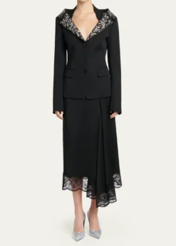 McQueenBeaded Off-The-Shoulder Single-Breasted Jacket