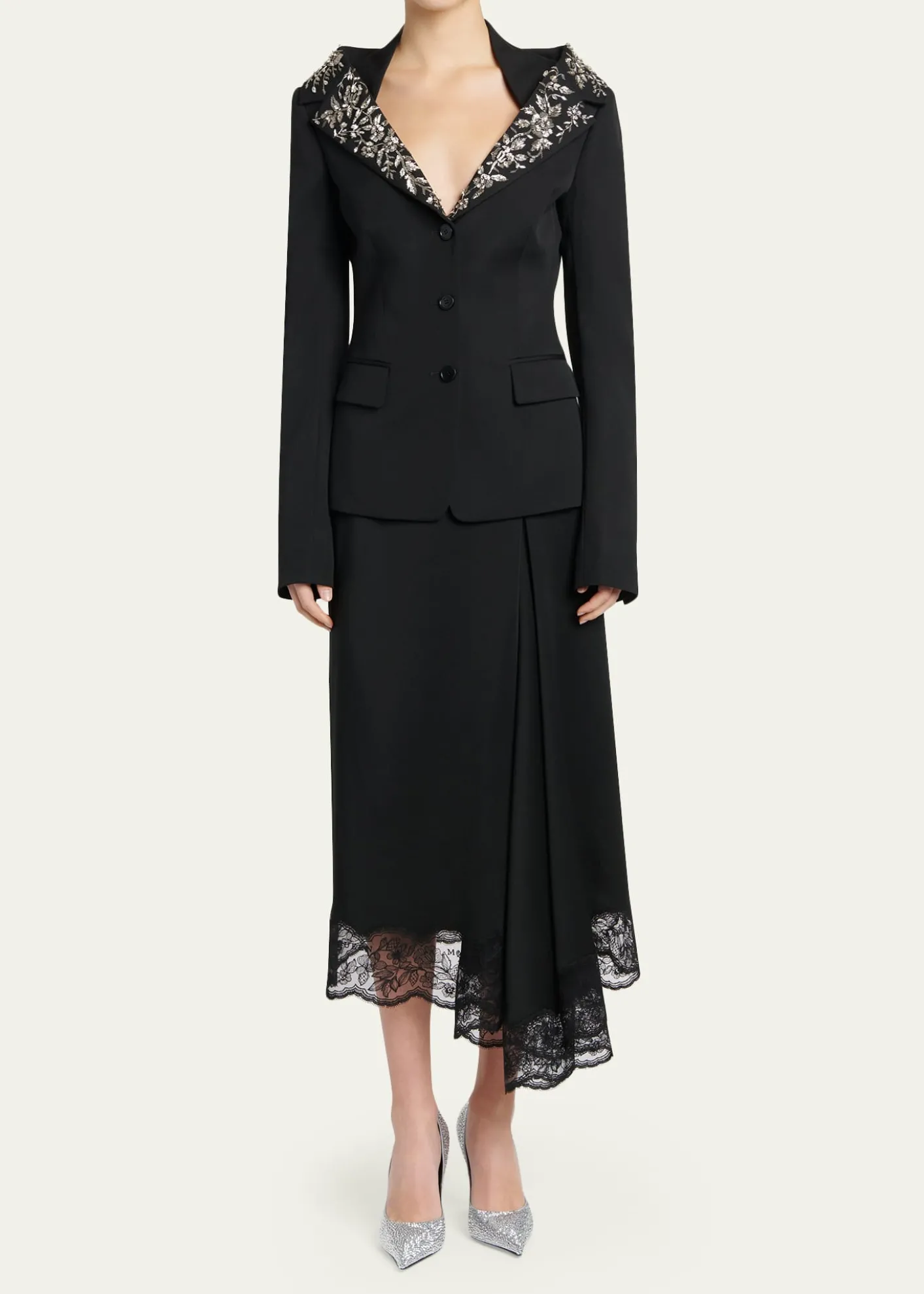 McQueenBeaded Off-The-Shoulder Single-Breasted Jacket