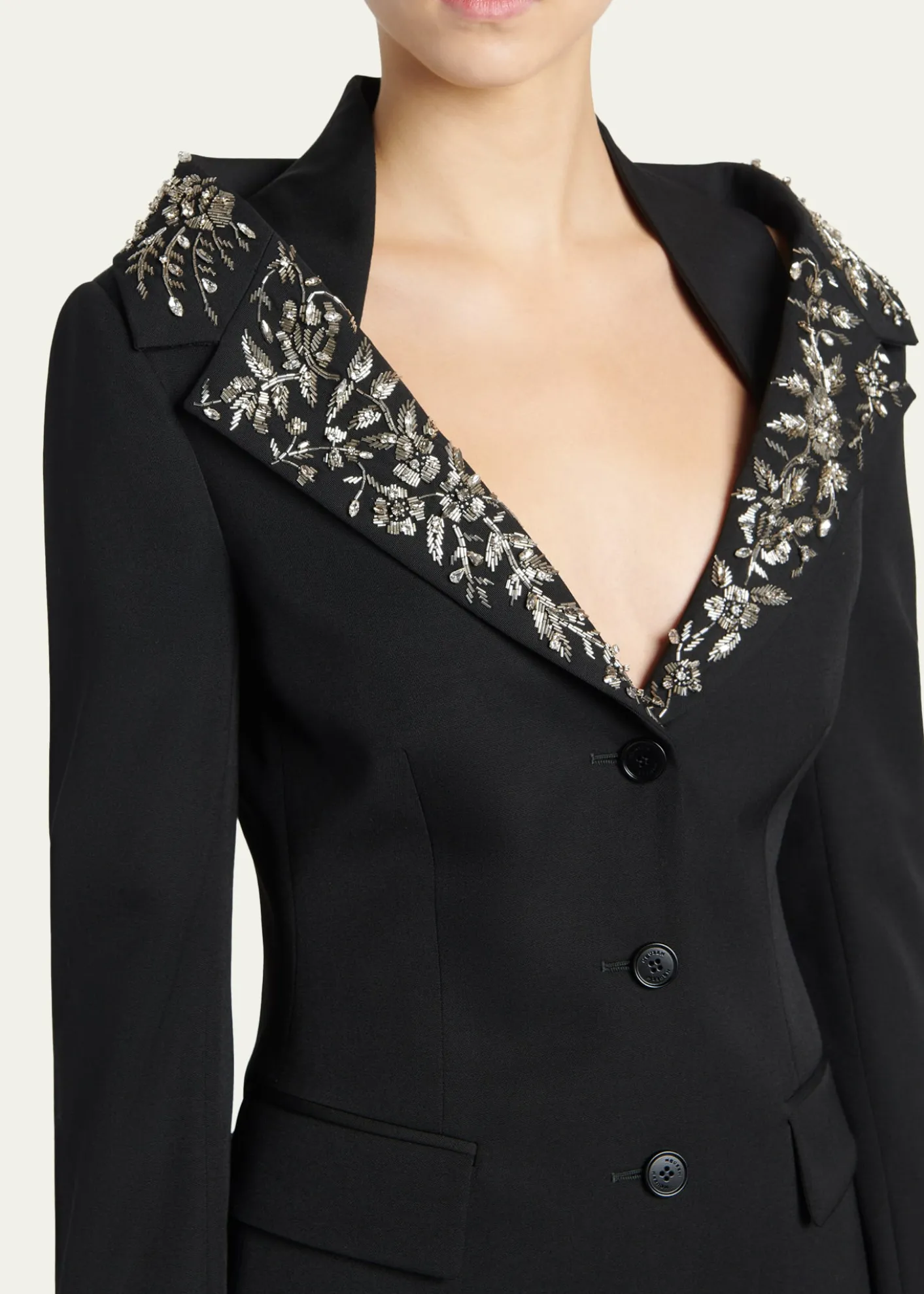 McQueenBeaded Off-The-Shoulder Single-Breasted Jacket