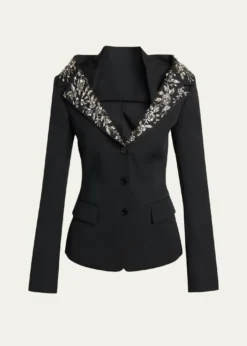 McQueenBeaded Off-The-Shoulder Single-Breasted Jacket