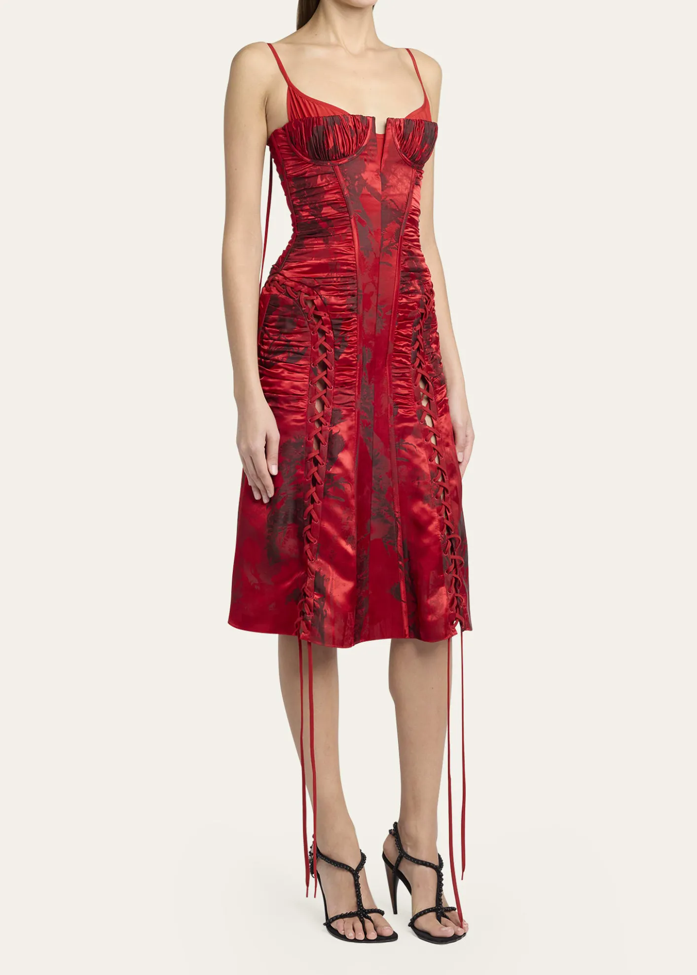 McQueenCertified Fluid Viscose Floral Jacquard Corset Dress
