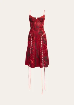 McQueenCertified Fluid Viscose Floral Jacquard Corset Dress