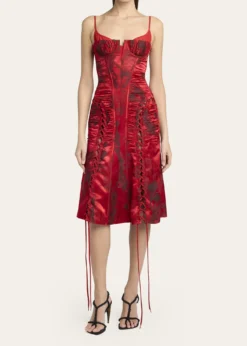 McQueenCertified Fluid Viscose Floral Jacquard Corset Dress