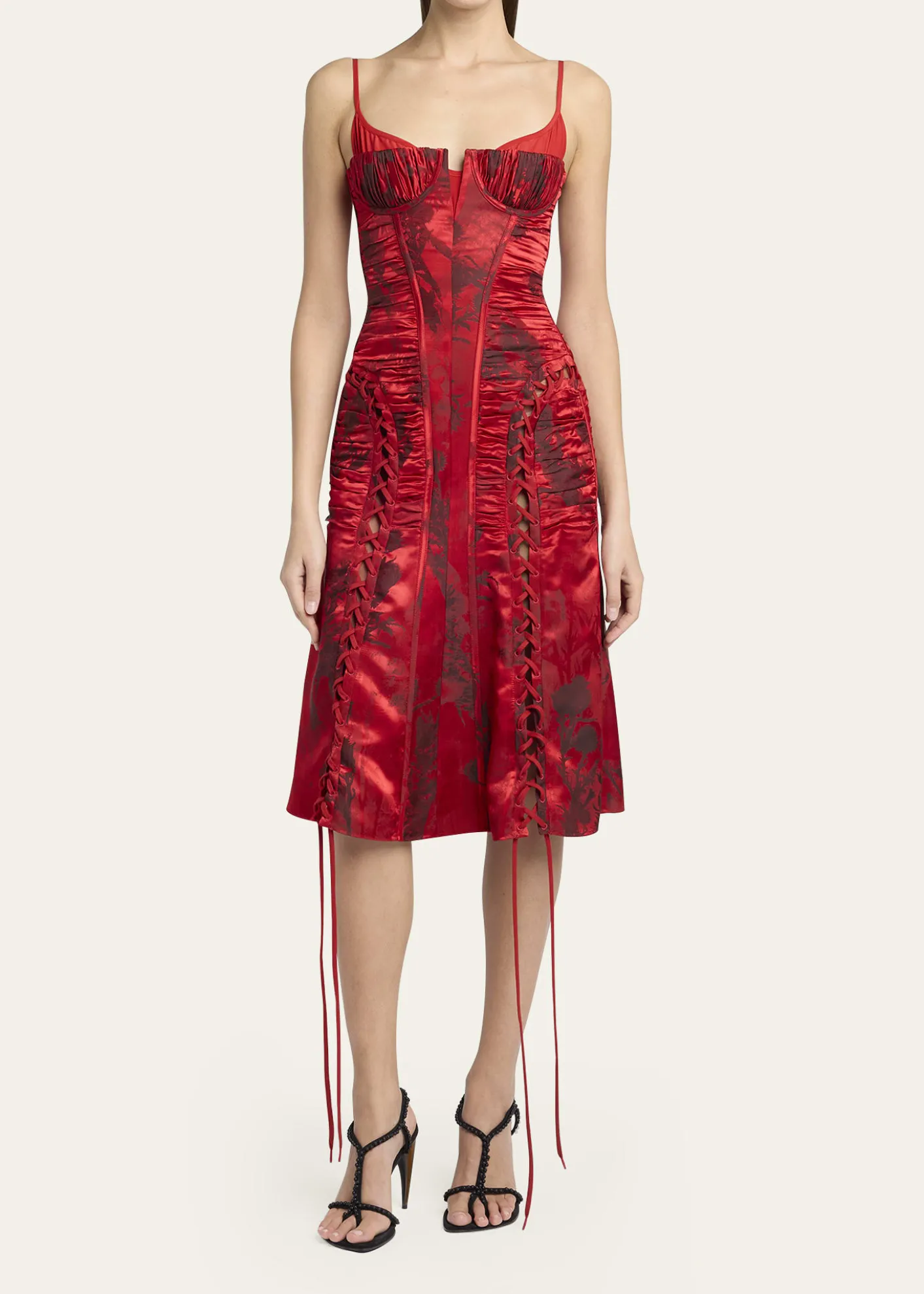 McQueenCertified Fluid Viscose Floral Jacquard Corset Dress