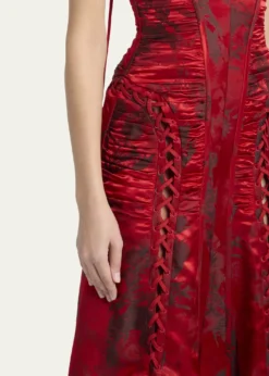 McQueenCertified Fluid Viscose Floral Jacquard Corset Dress