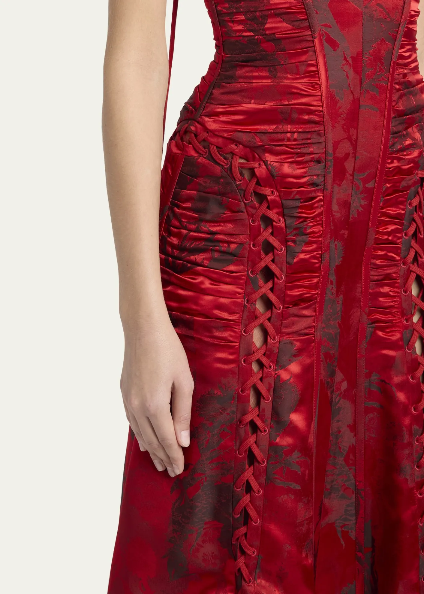 McQueenCertified Fluid Viscose Floral Jacquard Corset Dress