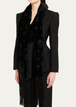 McQueenClassic Skull Velvet Fringe Scarf