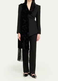 McQueenClassic Skull Velvet Fringe Scarf