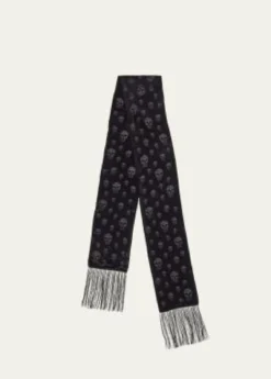 McQueenClassic Skull Velvet Fringe Scarf