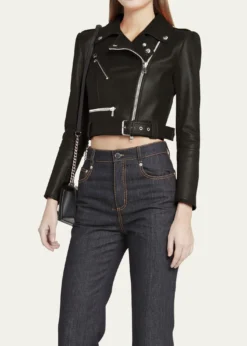 McQueenCropped Leather Biker Jacket