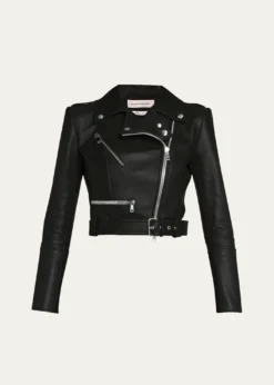 McQueenCropped Leather Biker Jacket