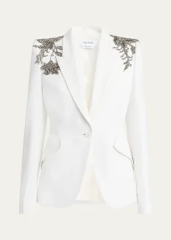 McQueenCrystal Embellished Shoulder Single-Breasted Blazer
