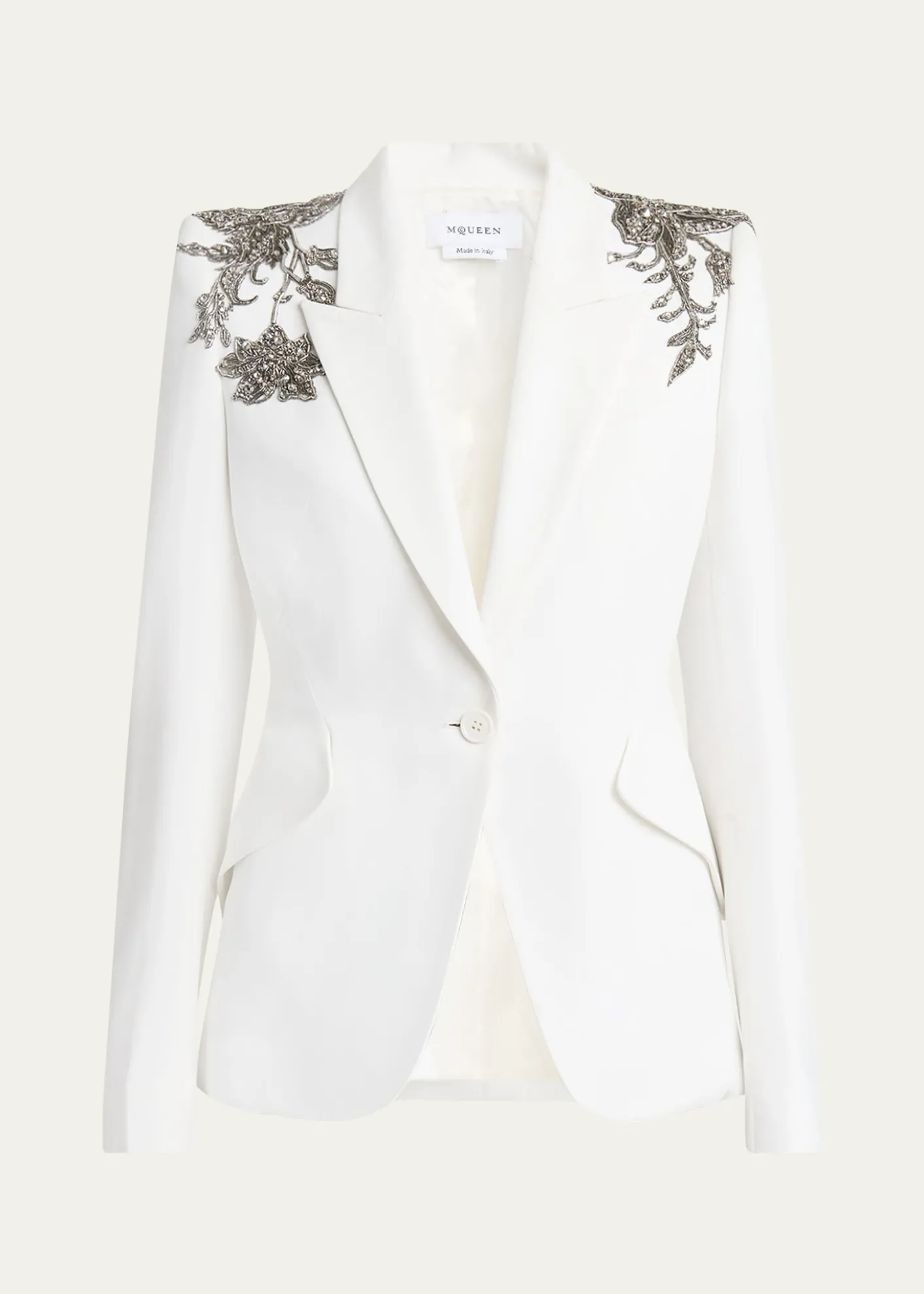 McQueenCrystal Embellished Shoulder Single-Breasted Blazer