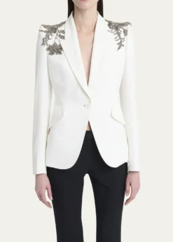 McQueenCrystal Embellished Shoulder Single-Breasted Blazer