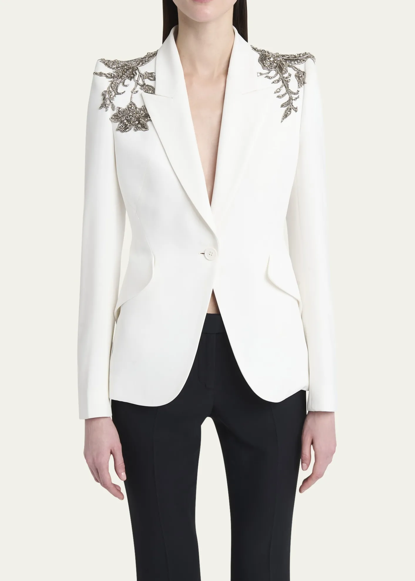 McQueenCrystal Embellished Shoulder Single-Breasted Blazer