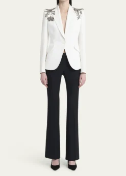 McQueenCrystal Embellished Shoulder Single-Breasted Blazer